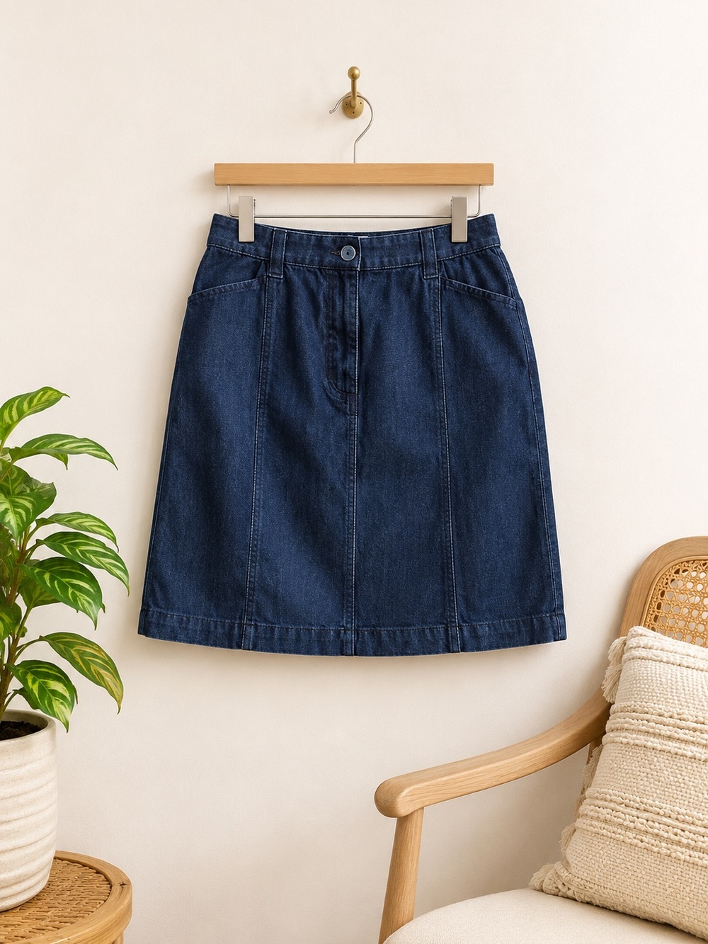 LLโ Bean Dark Blue Denim Skirt Sz 10 Classic Fit Stretch Pockets Casual Jean